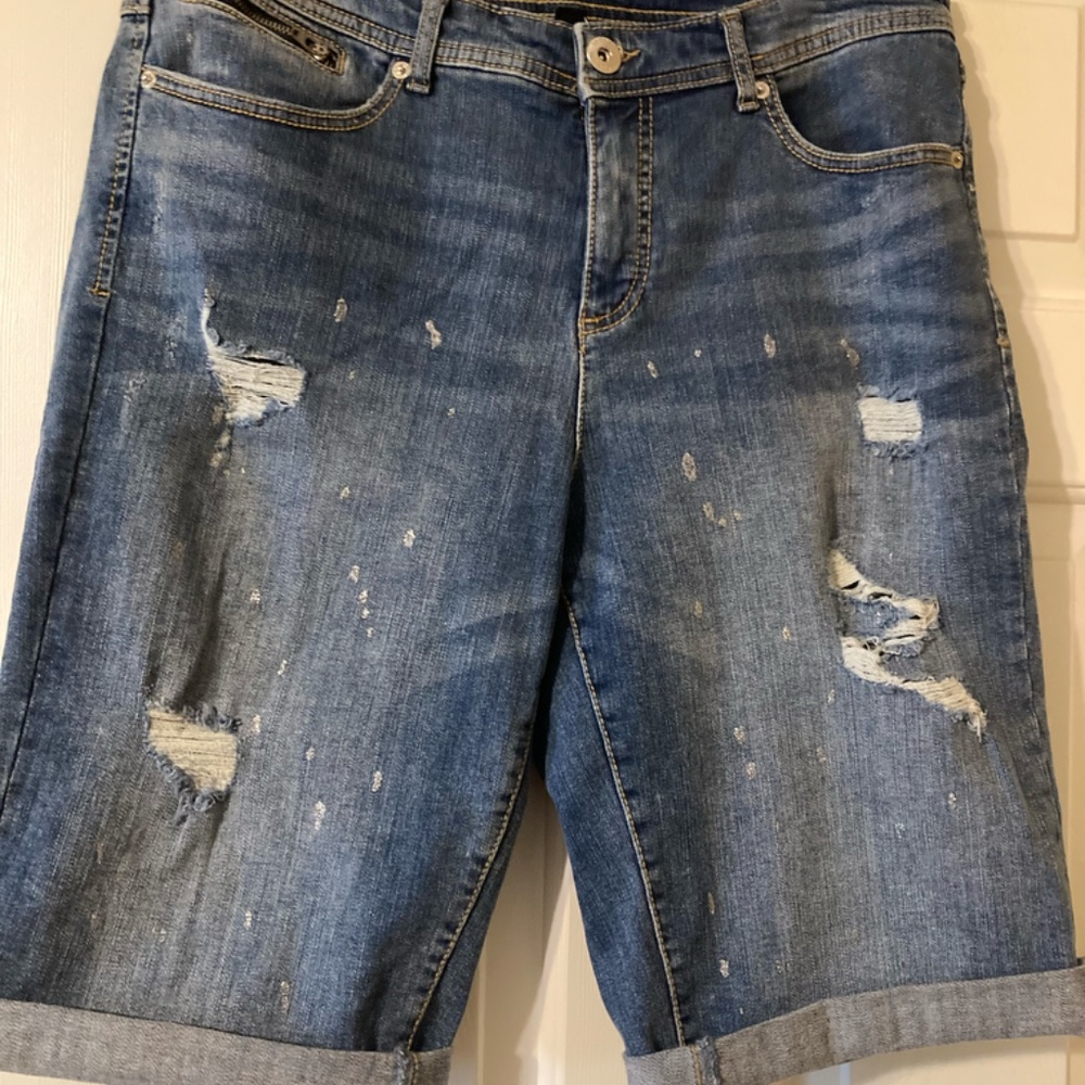 INC International Concepts Womens Mid Rise Ripped Bermuda Shorts